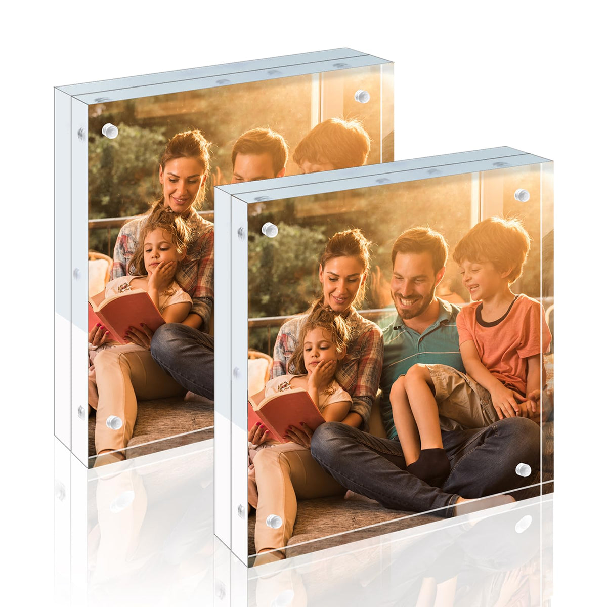 Egofine 5x7 Acrylic Frames 6 Pack, 20mm Thicker Frameless Clear Picture Frames, Double Sided Magnetic Picture Frames, Free Standing Desktop Display