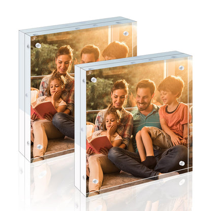 Egofine 5x7 Acrylic Frames 6 Pack, 20mm Thicker Frameless Clear Picture Frames, Double Sided Magnetic Picture Frames, Free Standing Desktop Display