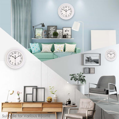 Topkey Silent Wall Clock Kitchen 9 Inch Retro Non-Ticking Decorative Bedroom Office Wall Clock - White