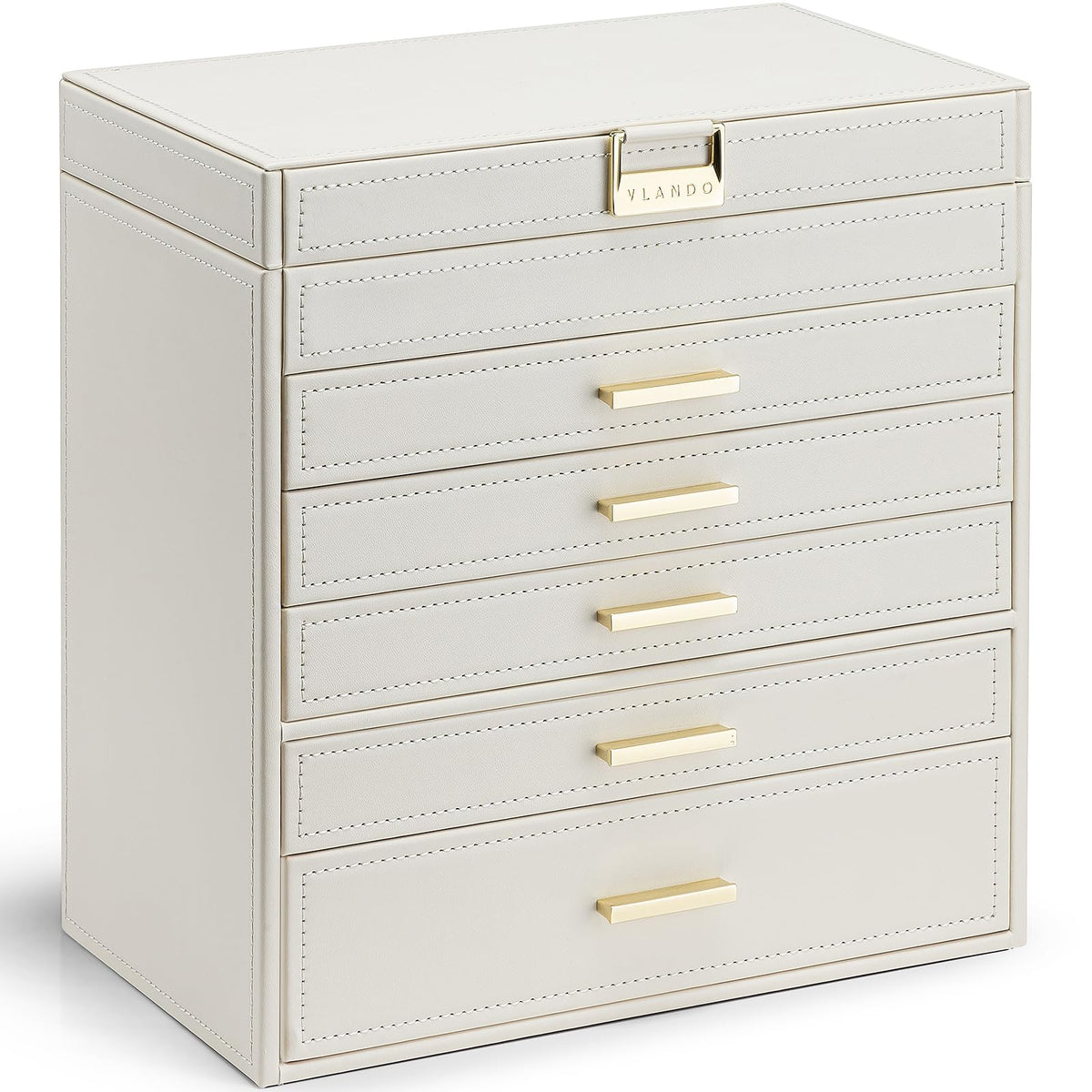 VLANDO Large Jewelry Box, 6 Layer Storage Organizer, Removable Dividers