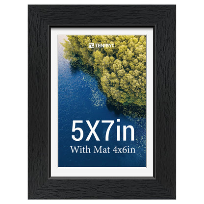 5x7 picture frame 4 Pack, 4x6 Mat, Black Wood, Glass, for Photo