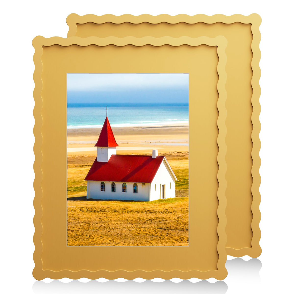5x7 Wavy Picture Frame with 4x6 Mat, 5 x 7 Wood Frame, Real Glass