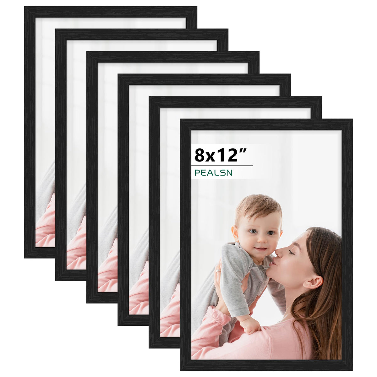 PEALSN 8x10 Picture Frame Set of 6, Wall or Tabletop, Black Woodgrain