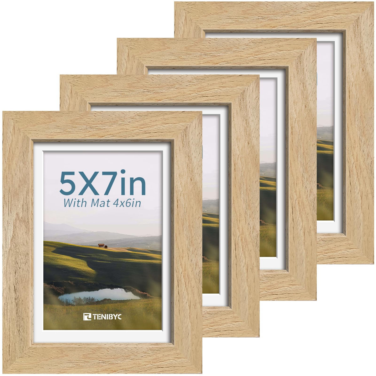 5x7 picture frame 4 Pack, 4x6 Mat, Black Wood, Glass, for Photo
