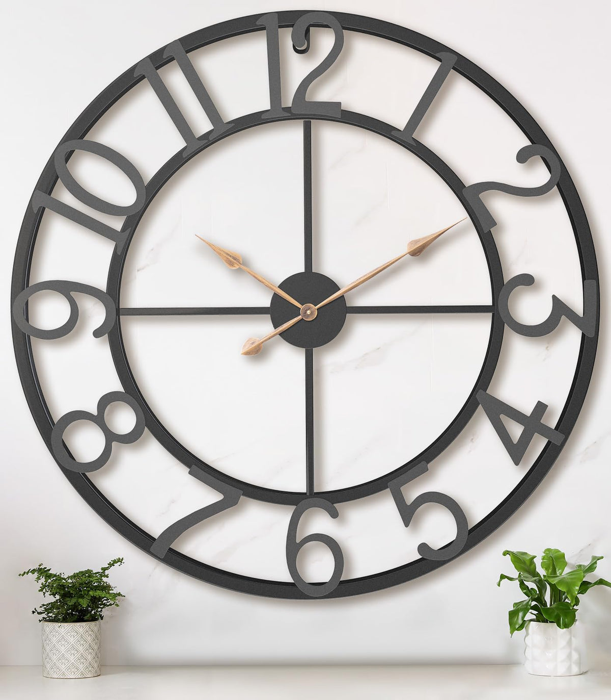 Pytha Sight 30 Inch Black Large Roman Numeral Wall Clocks for Living Room