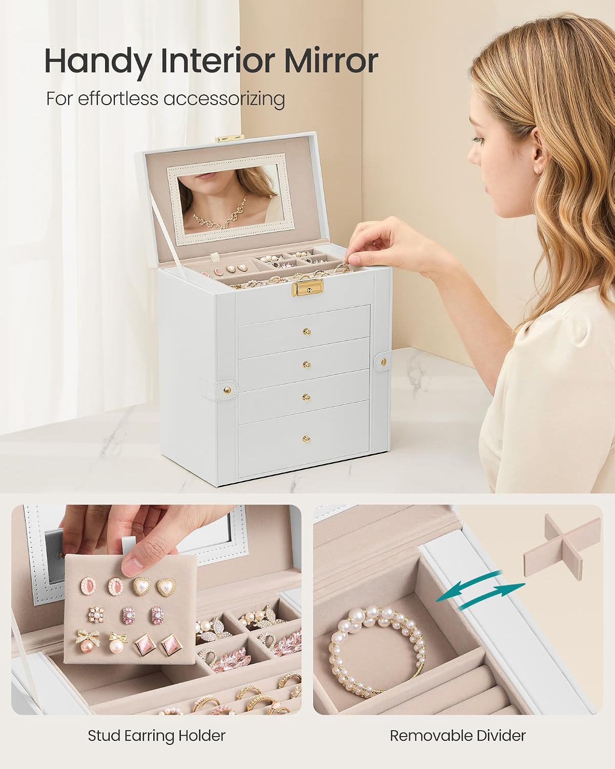 SONGMICS 5-Layer Jewelry Box Organizer with 4 Drawers, Lock and Mirror