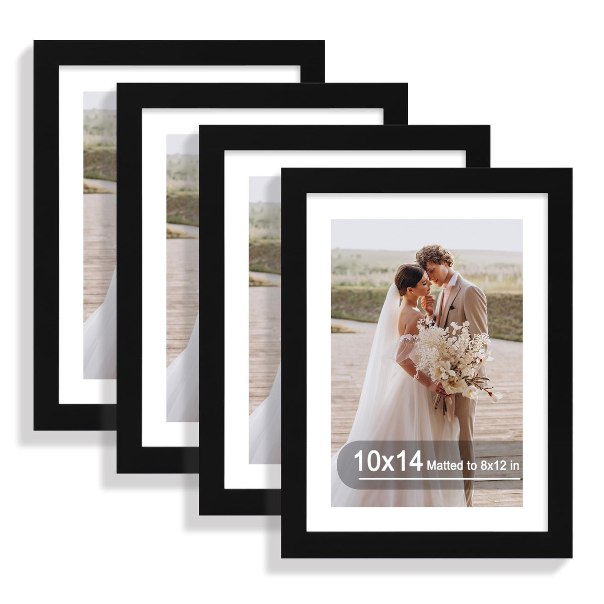 Hongkee 5x7 Picture Frame Set of 4, Real Glass and Wooden Frame, 4x6 Mat
