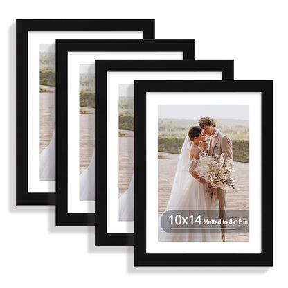 Hongkee 5x7 Picture Frame Set of 4, Real Glass and Wooden Frame, 4x6 Mat