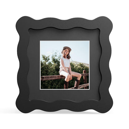 4x6 Picture Frame with Mat for 3.5x5, Wavy Edge Wooden Real Glass Photo Frame for Tabletop and Wall Hanging, Green, 1 Pack