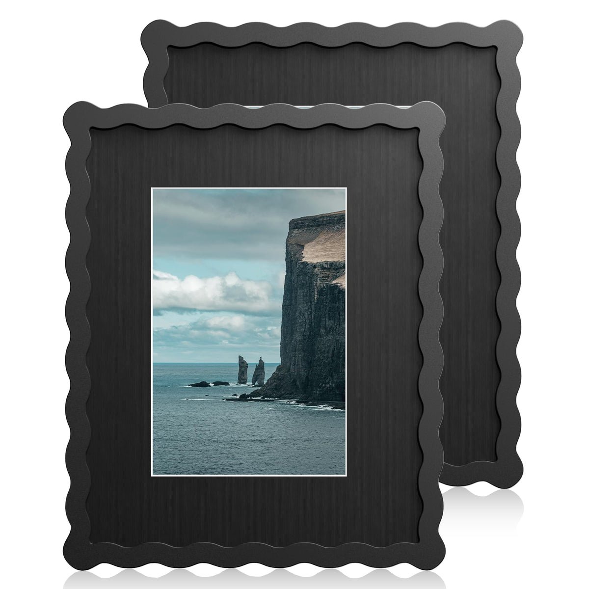 5x7 Wavy Picture Frame with 4x6 Mat, 5 x 7 Wood Frame, Real Glass