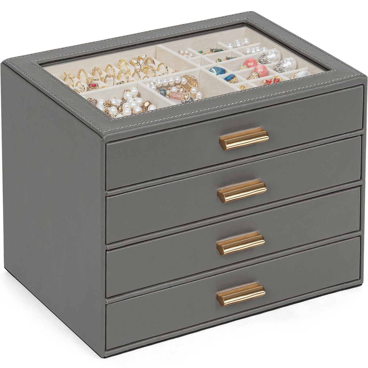 AKOZLIN Jewelry Box Organizer with Clear Lid 2 Drawers Black