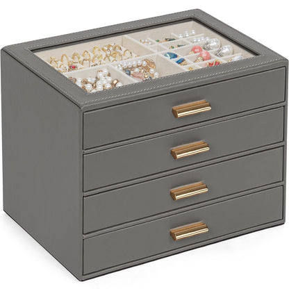 AKOZLIN Jewelry Box Organizer with Clear Lid 2 Drawers Black