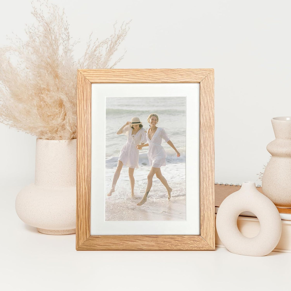 5x7 Picture Frame, Solid Oak Wood 5x7 Photo Frame with Mat to 4x6