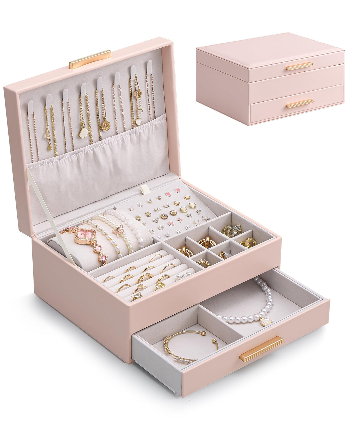 Lolalet 2-Layer Jewelry Box Organizer for Women Girls Room Decor -Beige