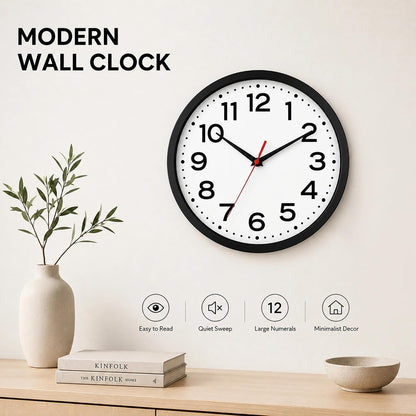 Roymnie 8 Inch Small Wall Clock, Battery Operated Silent Non Ticking Black