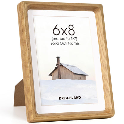 Dreamland 8x10 Picture Frame, USA-Sourced Oak Wood Photo Frames with HD Tempered Glass, 8 x 10 Wooden Frame Matted to 5 x 7, 8x10 Frames Handcrafted Rounded Corner for Tabletop or Wall Display