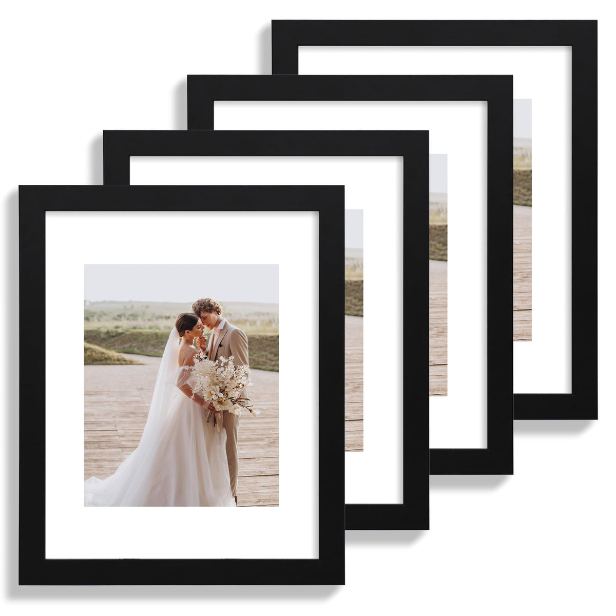 Hongkee 5x7 Picture Frame Set of 4, Real Glass and Wooden Frame, 4x6 Mat