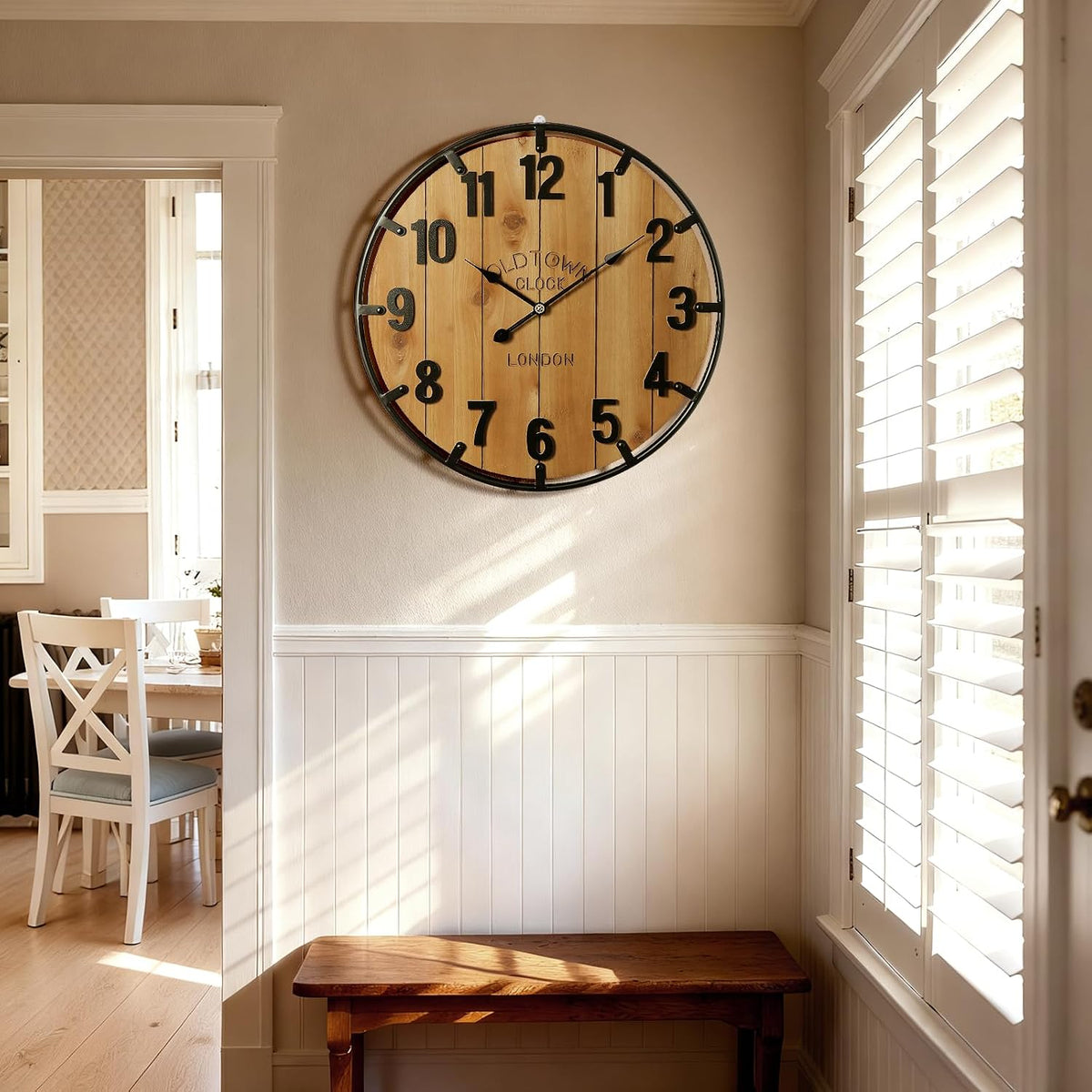 Vantic Farmhouse 30 Inch Wood Arabic Large Wall Clock with Metal Circle