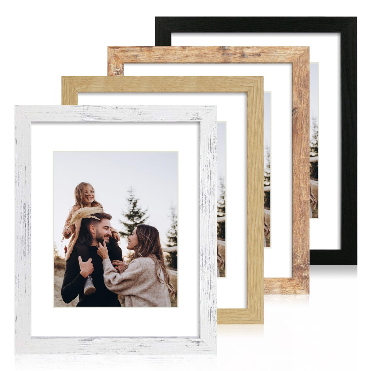 iRahmen 5x7 Picture Frame Set of 4, High Definition Real Glass Rustic Brown Frame, 5 x 7 Wood Photo Frames for Tabletop Display and Wall Mounting