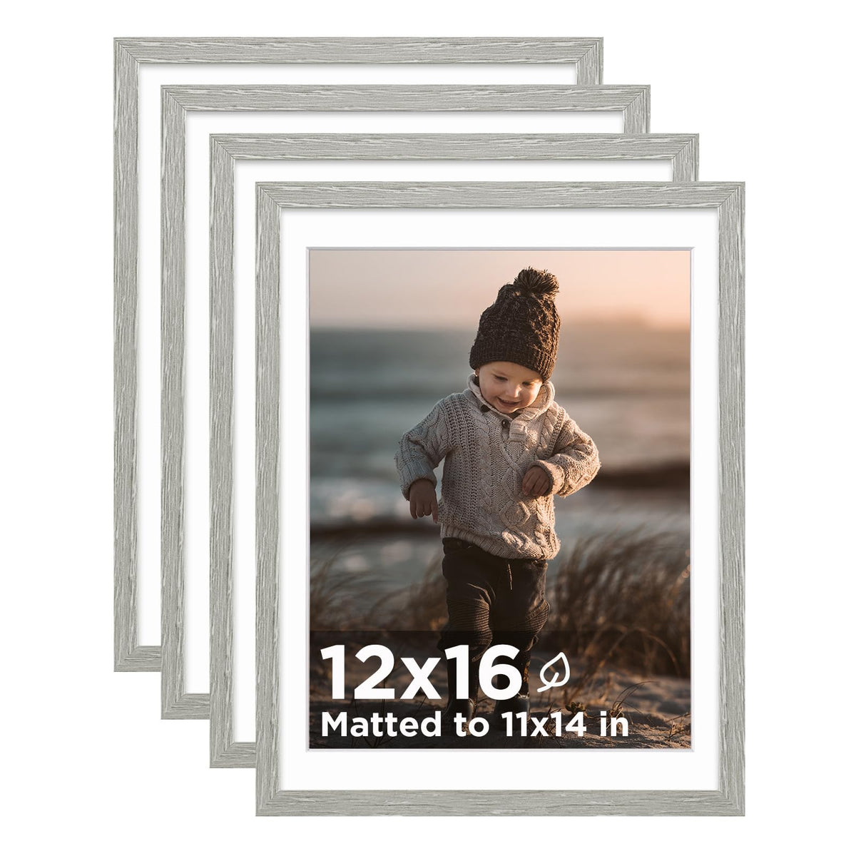 KINLINK 5x7 Picture Frame White Set of 4, Wooden Photo Frames Matted 4x6 with Plexiglass for 4x6 with Mat or 5x7 without Mat for Table and Wall Display