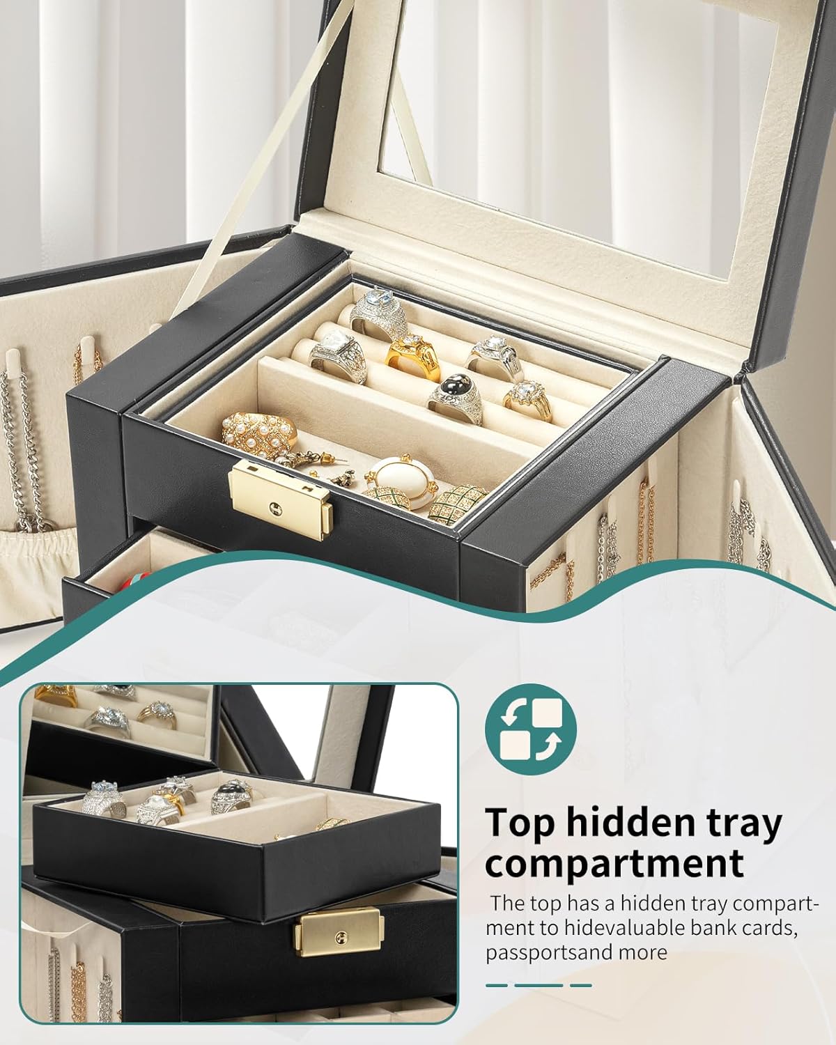 AKOZLIN 4-Tier Jewelry Box 3 Drawers Jewelry Storage Organizer for Women