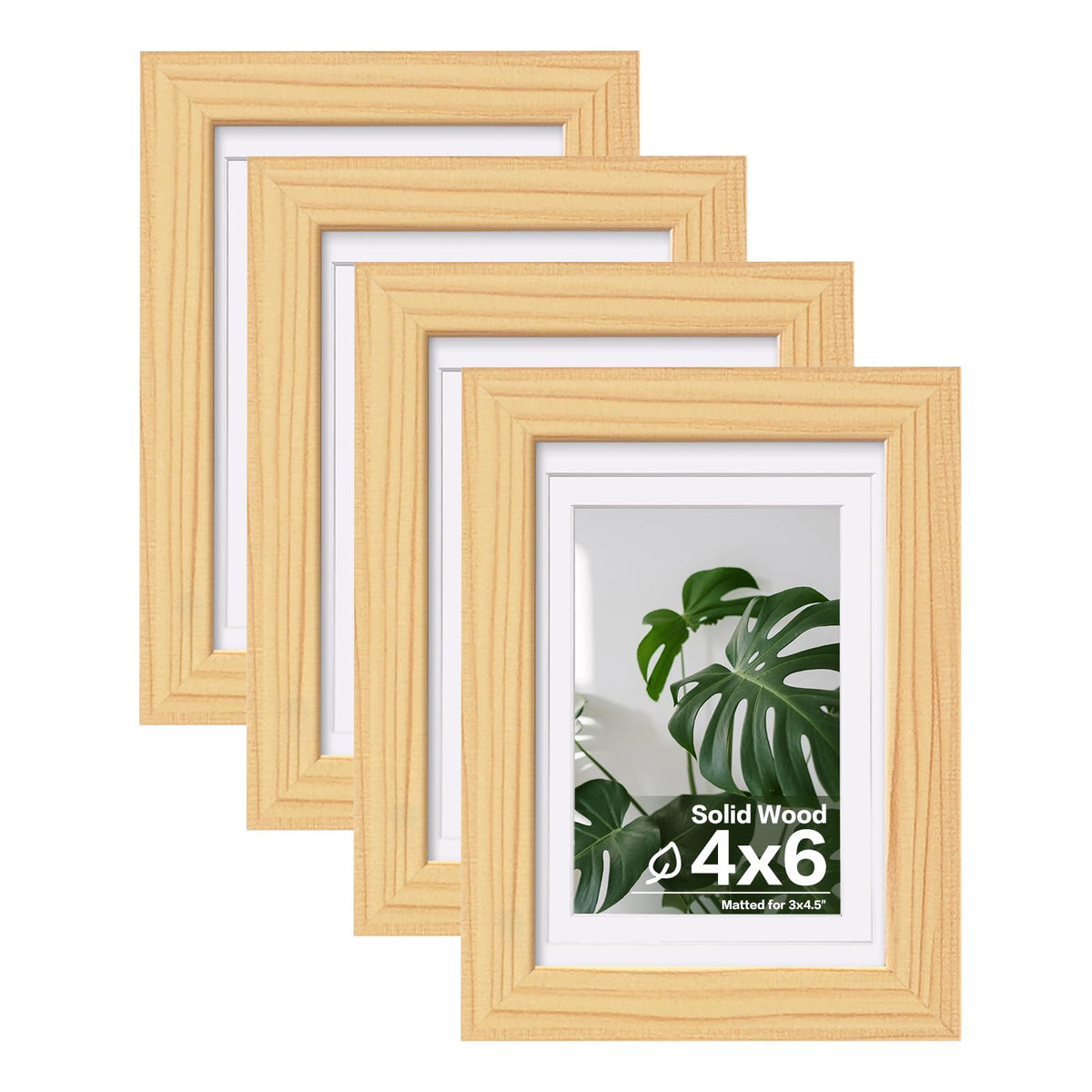 Egofine 11x14 Picture Frames 4 Pack Display Pictures 5x7/8x10 with Mat or 11x14 Without Mat Made of Solid Wood Covered by Plexiglass for Table Top Display and Wall Mounting Photo Frame, Light Brown