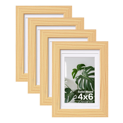 Egofine 11x14 Picture Frames 4 Pack Display Pictures 5x7/8x10 with Mat or 11x14 Without Mat Made of Solid Wood Covered by Plexiglass for Table Top Display and Wall Mounting Photo Frame, Light Brown