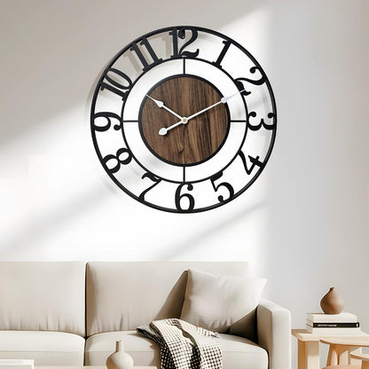Large Metal Wall Clock, 20 Inch Retro Decorative Silent, Non Ticking, Battery Operated Modern Big Wood Wall Clock for Living Room, Farmhouse, Bedroom, Fireplace, Kitchen, Office, Home Decor