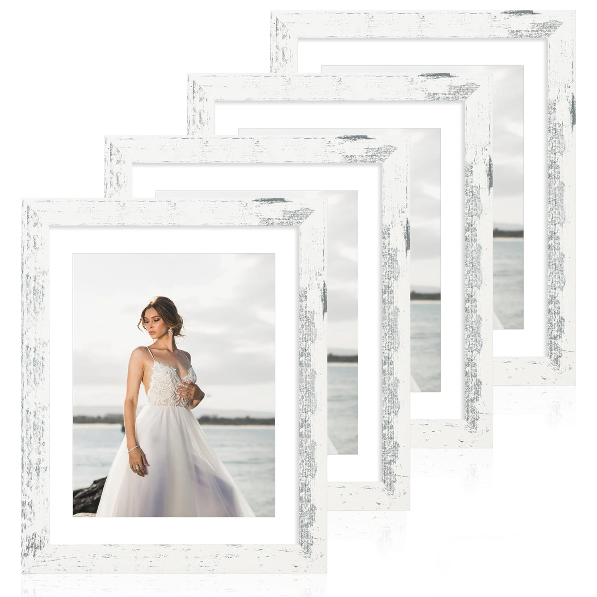 iRahmen 5x7 Picture Frame Set of 4, High Definition Real Glass Rustic Brown Frame, 5 x 7 Wood Photo Frames for Tabletop Display and Wall Mounting