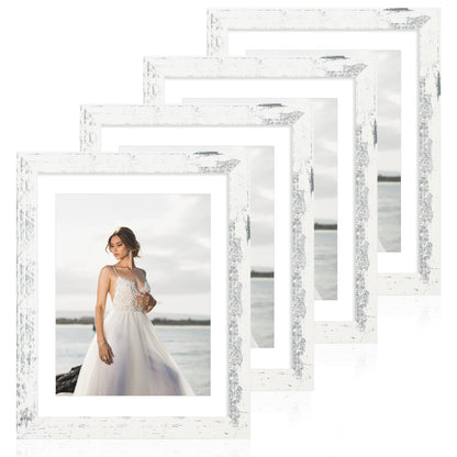 iRahmen 5x7 Picture Frame Set of 4, High Definition Real Glass Rustic Brown Frame, 5 x 7 Wood Photo Frames for Tabletop Display and Wall Mounting