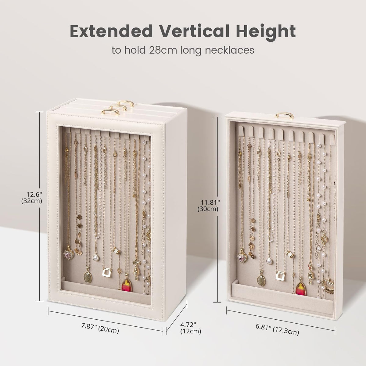 Lolalet Necklace Organizer Box, Jewelry Display Case, White, 3 Layers
