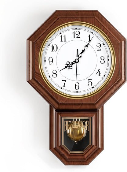 Pendulum Wall Clock,Imitation Wood Plastic Regulator Wall Clocks,Brown