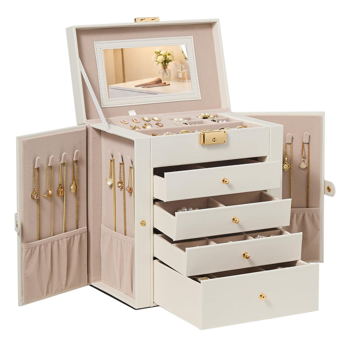 SONGMICS 5-Layer Jewelry Box Organizer with 4 Drawers, Lock and Mirror