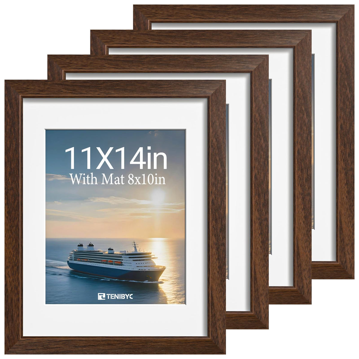 5x7 picture frame 4 Pack, 4x6 Mat, Black Wood, Glass, for Photo