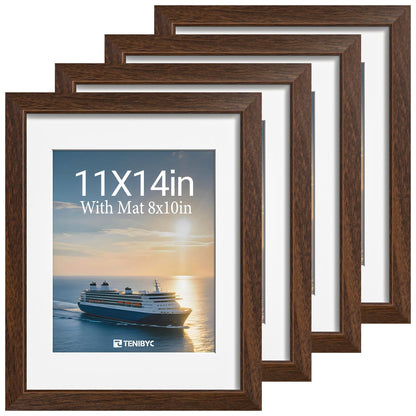5x7 picture frame 4 Pack, 4x6 Mat, Black Wood, Glass, for Photo
