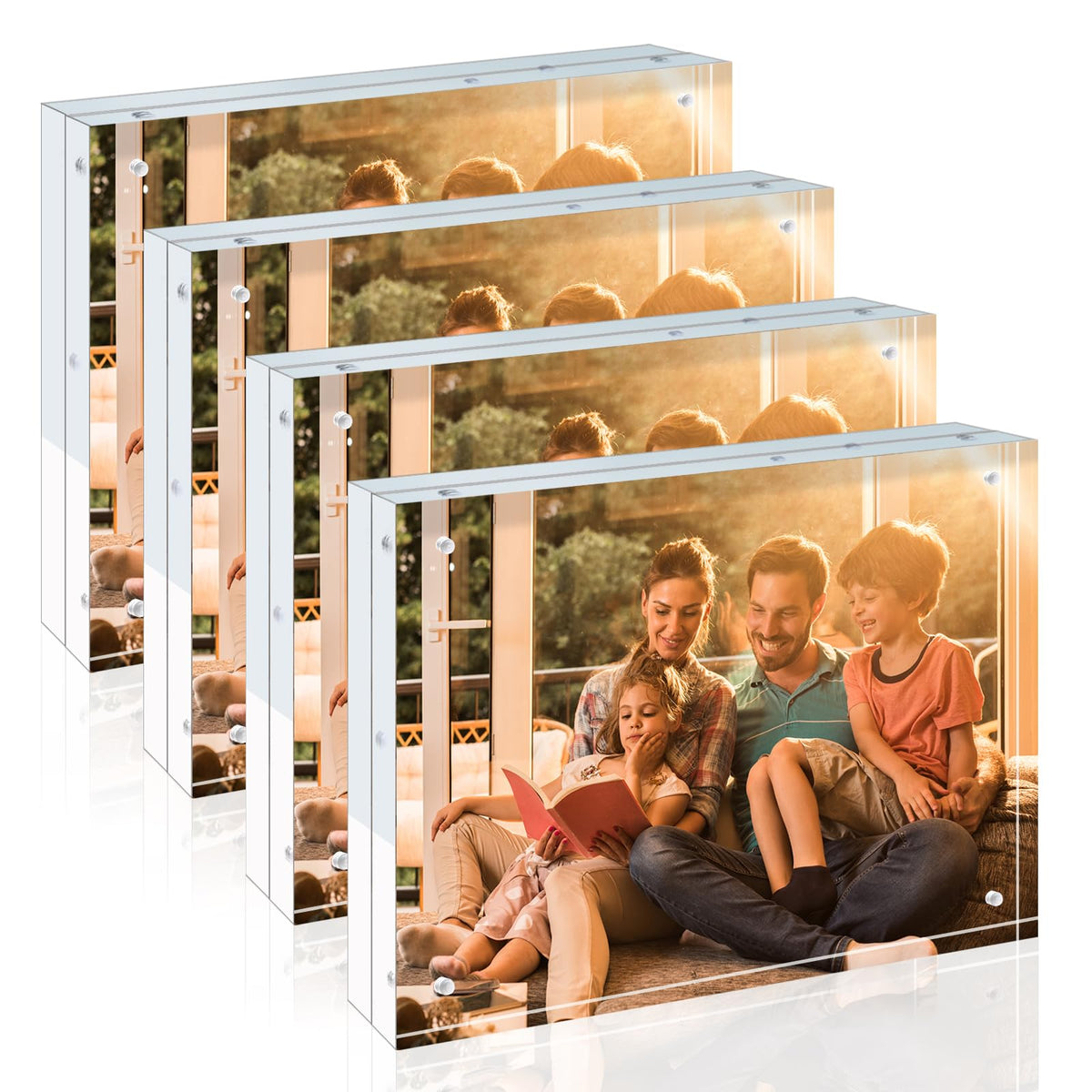 Egofine 5x7 Acrylic Frames 6 Pack, 20mm Thicker Frameless Clear Picture Frames, Double Sided Magnetic Picture Frames, Free Standing Desktop Display