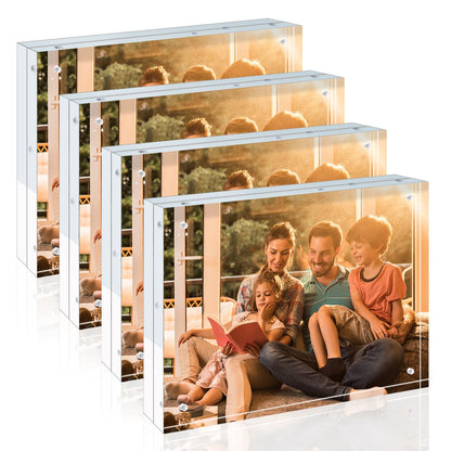 Egofine 5x7 Acrylic Frames 6 Pack, 20mm Thicker Frameless Clear Picture Frames, Double Sided Magnetic Picture Frames, Free Standing Desktop Display