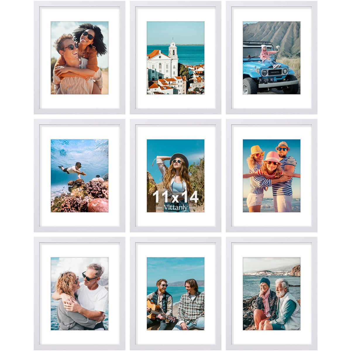 Vittanly 8x10 Picture Frames Set of 9 for Wall or Tabletop Display, Black