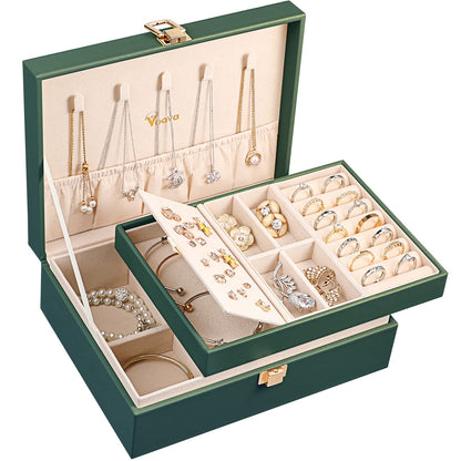 Voova 2 Layer Jewelry Box Organizer with Removable Tray, Vintage Gift, Apricot