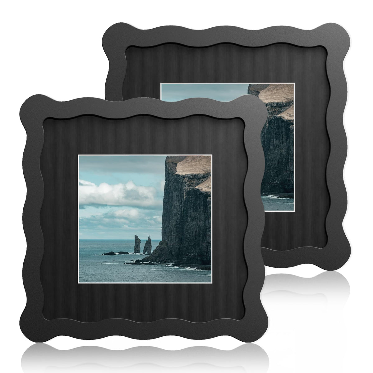 5x7 Wavy Picture Frame with 4x6 Mat, 5 x 7 Wood Frame, Real Glass