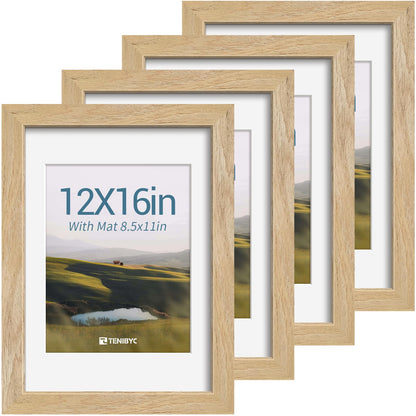 5x7 picture frame 4 Pack, 4x6 Mat, Black Wood, Glass, for Photo