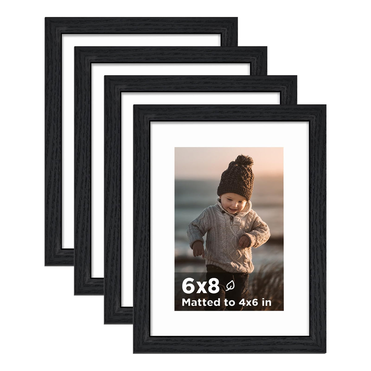 KINLINK 5x7 Picture Frame White Set of 4, Wooden Photo Frames Matted 4x6 with Plexiglass for 4x6 with Mat or 5x7 without Mat for Table and Wall Display