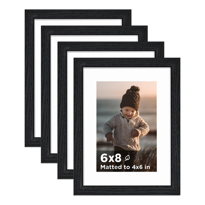 KINLINK 5x7 Picture Frame White Set of 4, Wooden Photo Frames Matted 4x6 with Plexiglass for 4x6 with Mat or 5x7 without Mat for Table and Wall Display