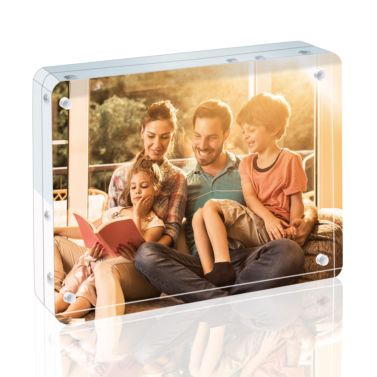 Egofine 5x7 Acrylic Frames 6 Pack, 20mm Thicker Frameless Clear Picture Frames, Double Sided Magnetic Picture Frames, Free Standing Desktop Display
