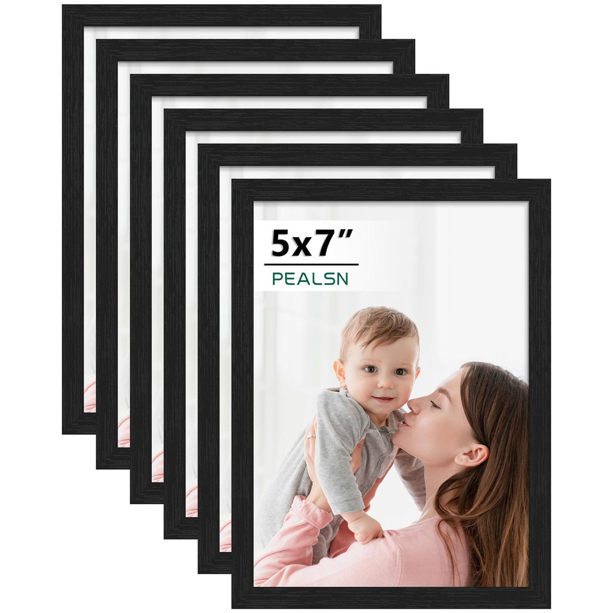 PEALSN 8x10 Picture Frame Set of 6, Wall or Tabletop, Black Woodgrain