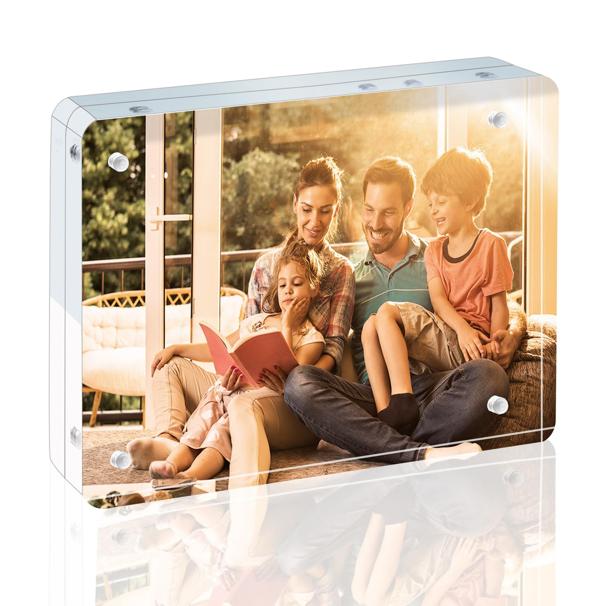 Egofine 5x7 Acrylic Frames 6 Pack, 20mm Thicker Frameless Clear Picture Frames, Double Sided Magnetic Picture Frames, Free Standing Desktop Display