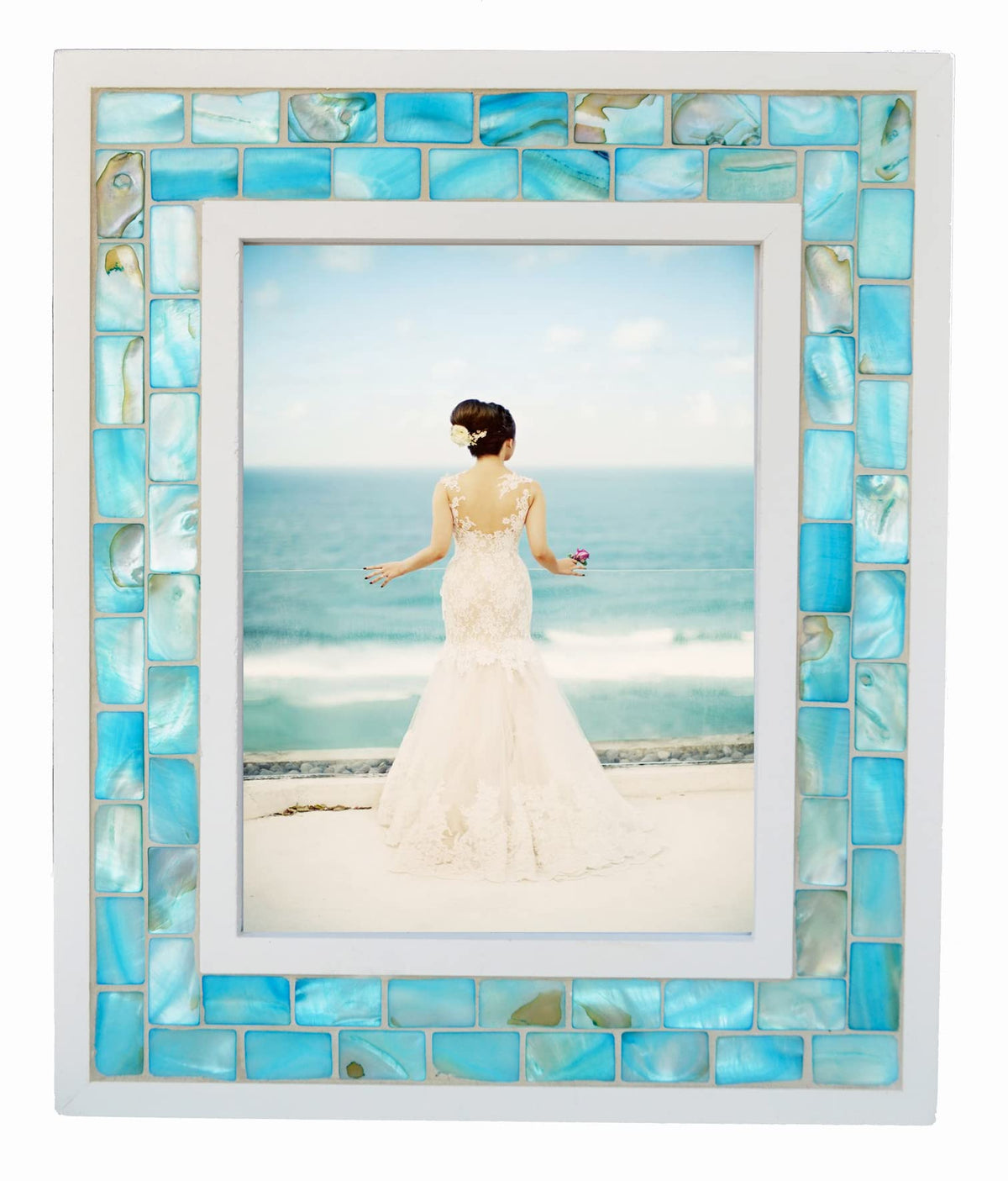 Mother of Pearl Picture Frame 5x7, Grey+White, 1pc