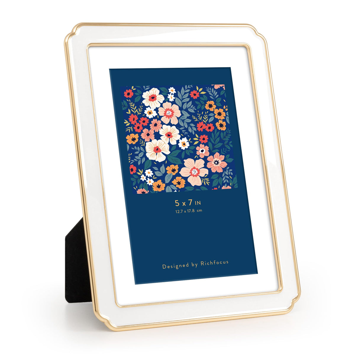 4x6 Enamel Picture Frame with HD-Tempered Glass, Display 3x5 Photo with Mat, Ornate Photo Frame with Gold Metal Edge & Velvet Back for Tabletop & Wall Mount Vertically or Horizontally Display, White
