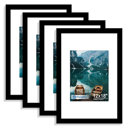 Hongkee 5x7 Picture Frame Set of 4, Real Glass and Wooden Frame, 4x6 Mat
