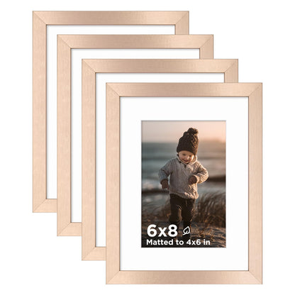 KINLINK 5x7 Picture Frame White Set of 4, Wooden Photo Frames Matted 4x6 with Plexiglass for 4x6 with Mat or 5x7 without Mat for Table and Wall Display